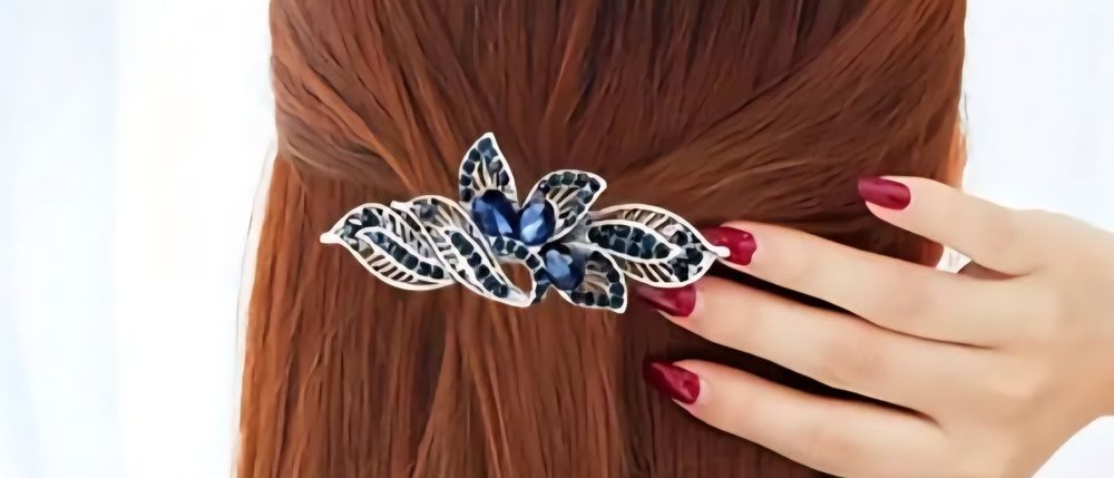 Spinka do włosów klamra "srebrna" z niebieskimi "kamieniami"