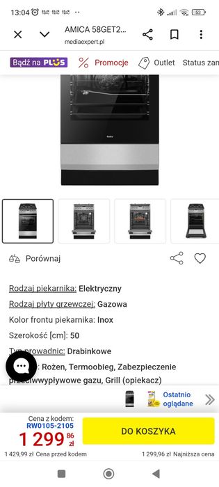 Kuchenka elektryczno gazowa Amica