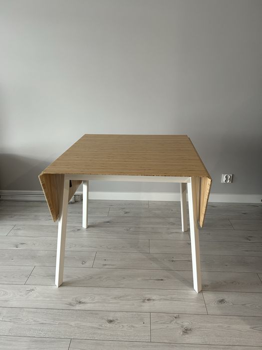 IKEA stół z opuszczanym blatem bambus / biały stolik