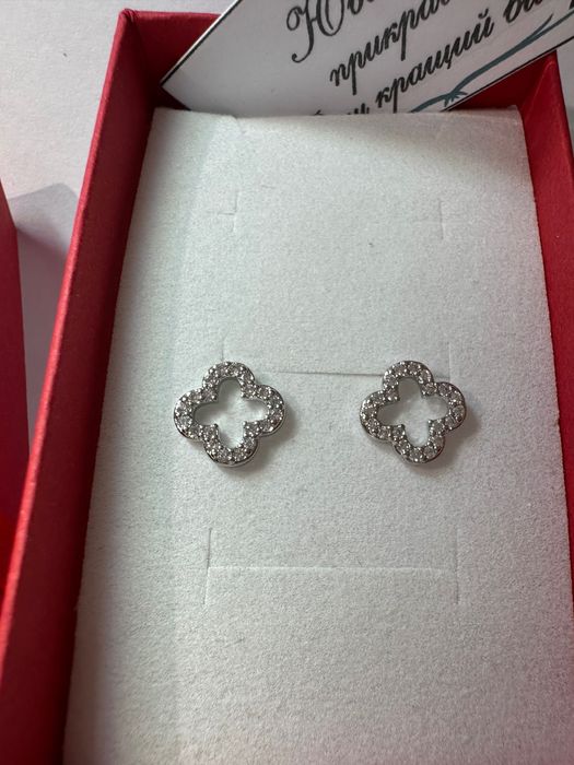 Серги серебро925 клевер . Люксові срібні сережки в стилі ван кліф