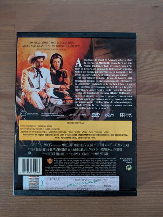 DVD Snapper Case " E tudo o Vento Levou " 1939 (Como Novo)