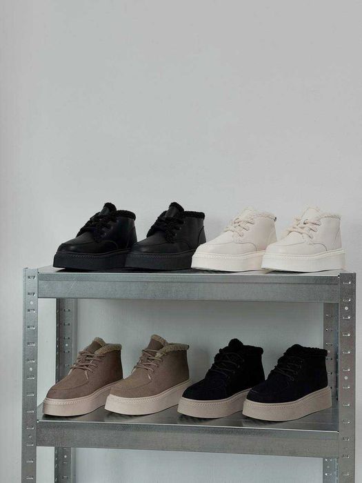 Жіночі зимові кросівки-черевики чорні, на хутрі, 36-41, замшеві