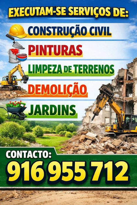 Trabalhos pintura, limpezas de terrenos, demolição e jardins