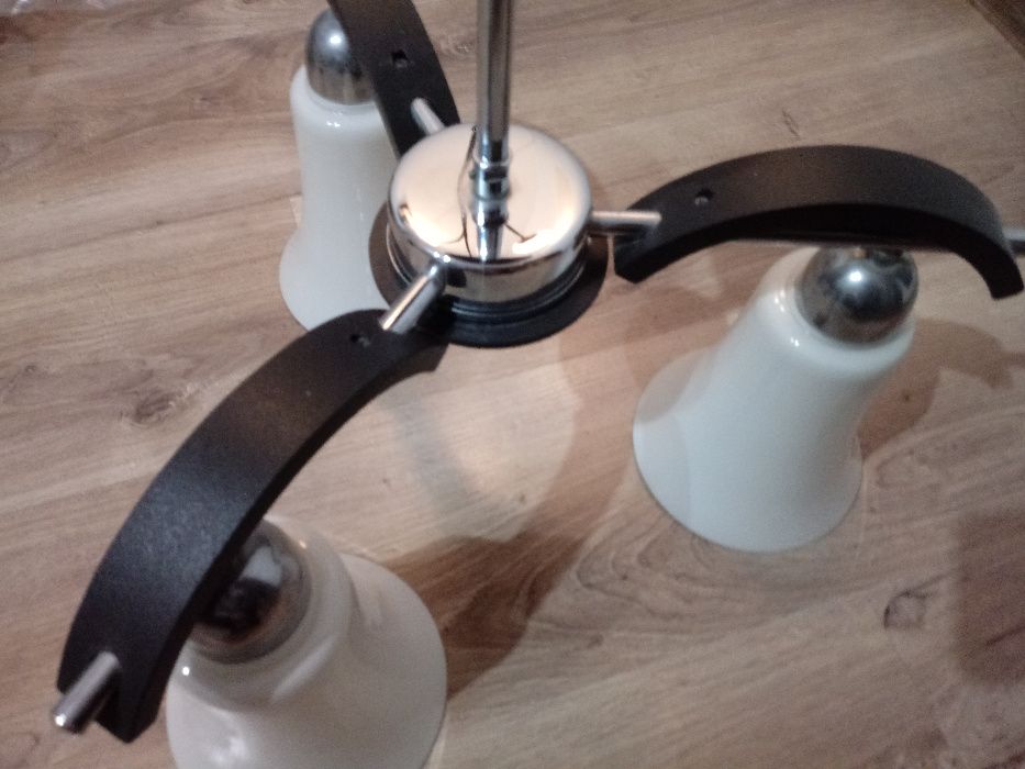 Żyrandol 3 ramienny Chrom-Drewno