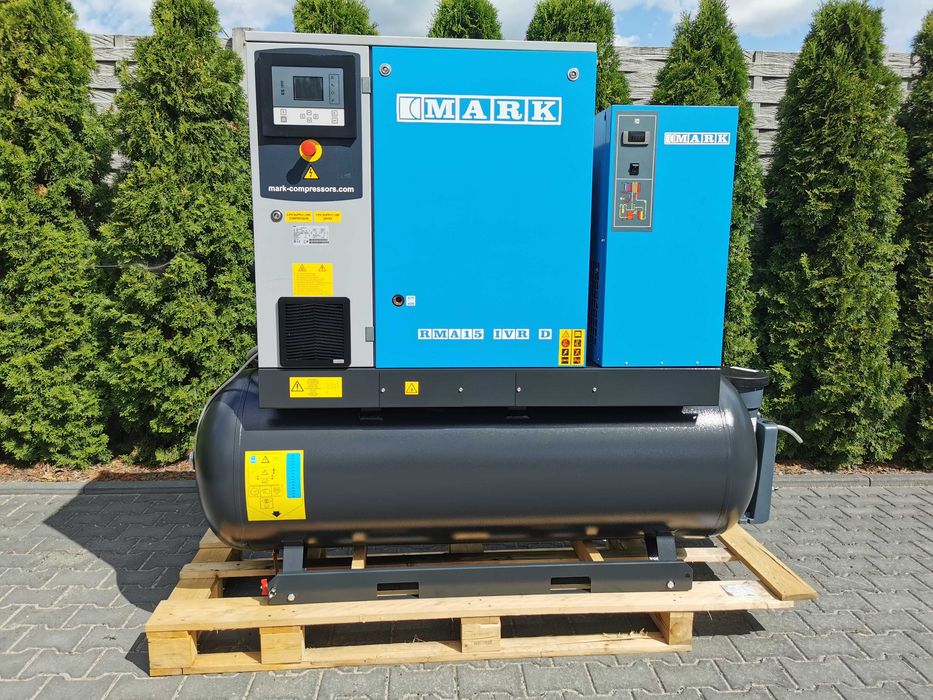 2022r 1435h 15kw + FALOWNIK 2300L/min Kompresor śrubowy MARK RMA 15 IVR sprężarka śrubowa + OSUSZACZ 13 BAR zbiornik 500L
