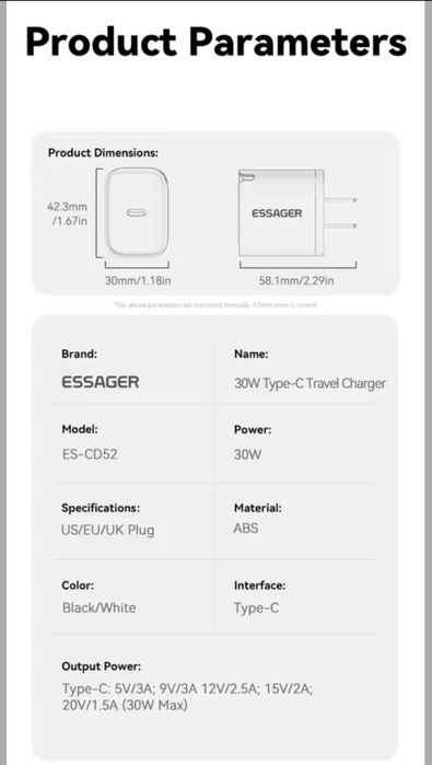 Essager PD 30 w, 67 Вт  зарядное устройство