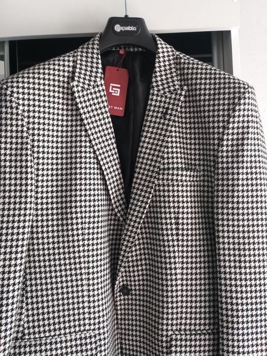 Marynarka męska w czarno białą pepitkę NOWA  rozm. 3XL/4XL
