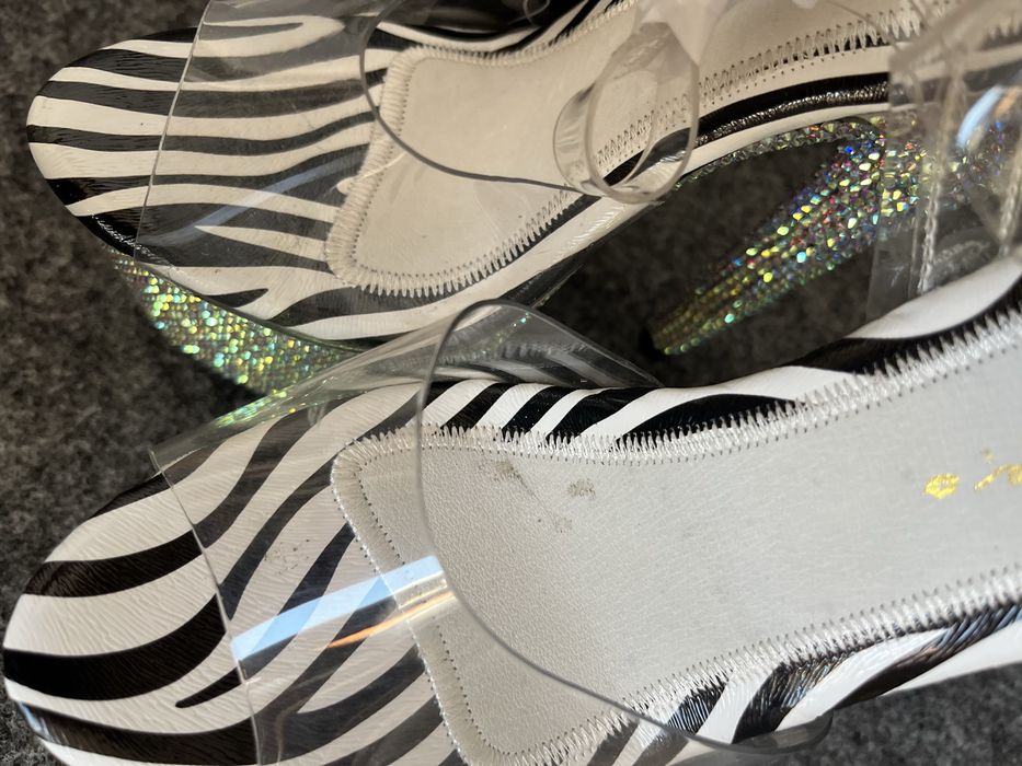 Szpilki Pole Dance zebry transparent cyrkonie 35 nowe Roxie Luve szkla
