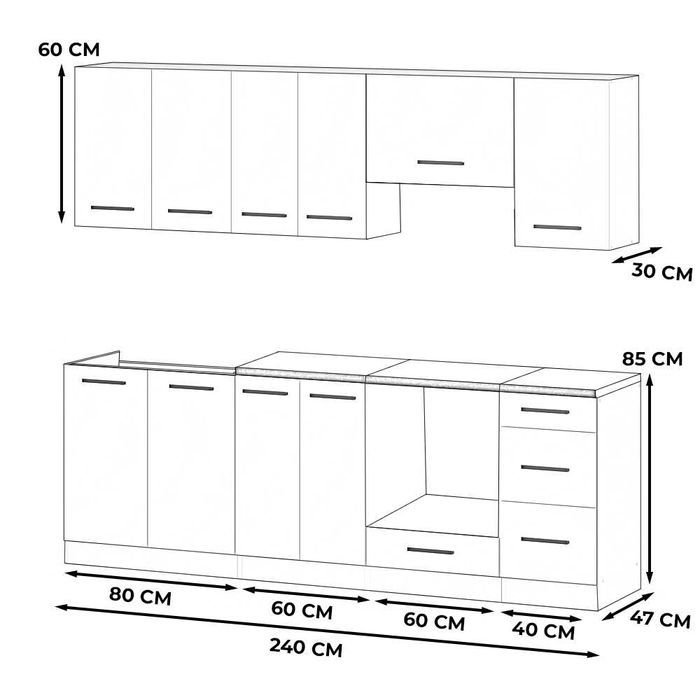 Kuchnia Modułowa Mokka Plus 2.4m Nowoczesny Zestaw Z Blatem Pojemny