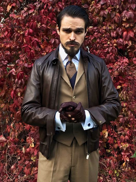 NOWY krawat szantung regimental SuitSupply granatowo-brązowy pasy tie