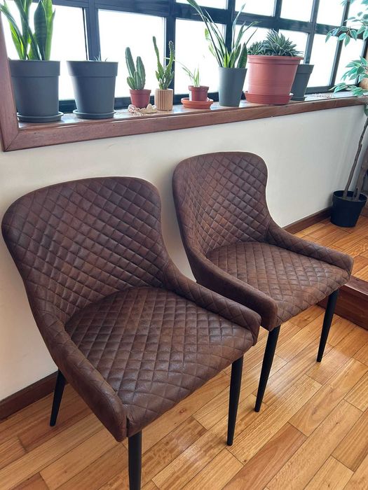 Cadeiras Estilo Vintage em Pele Sintética Castanha