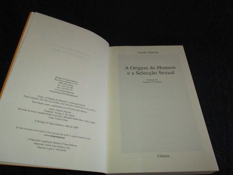 Livro A Origem do Homem e a Selecção Sexual Charles Darwin