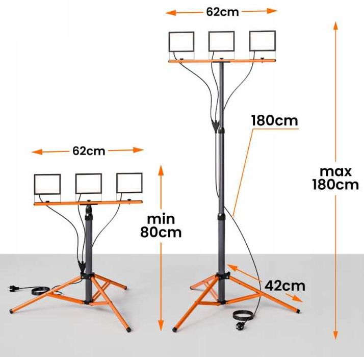 Halogen Statyw Naświetlacz 3 x 50W Reflektor Budowlany Remont 4500K