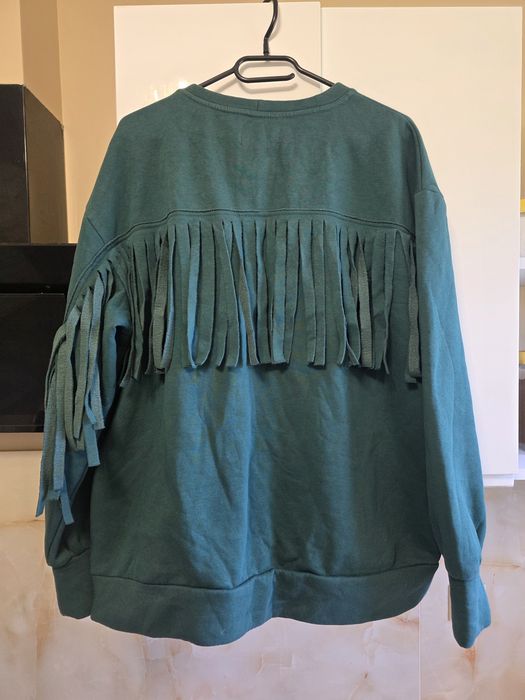 Modna Bluza Z Frędzlami Butelkowa Zieleń Plus Size