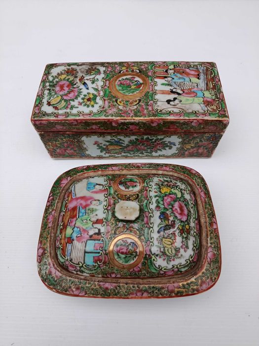 Saboneteira Porcelana da China Mandarim Chinesa Séc XIX 16 cm