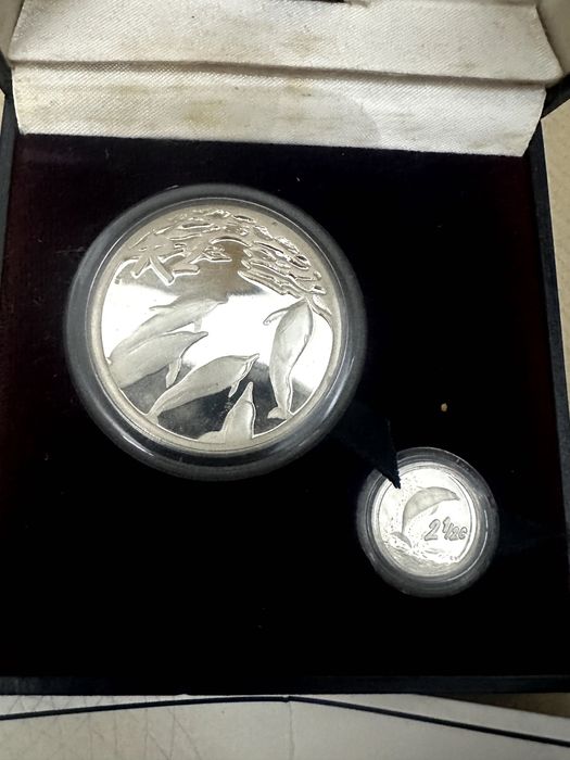 Set 2 moedas África do Sul 2001 'Marine Life - Dolphins' Prata Proof