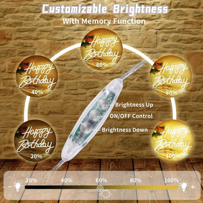 Sinal Luminoso Acrílico Néon LED para Aniversários - Happy Birthday