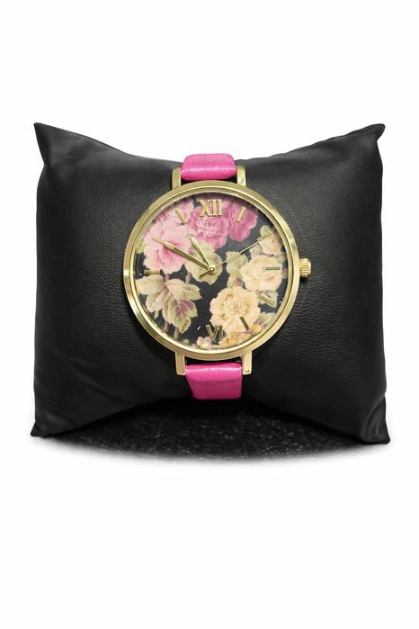 Zegarek klasyczny tarcza okrągła motyw kwiatowy