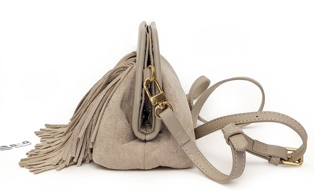 TOREBKA Listonoszka Kopertówka EKO Zamsz Frędzle Taupe 2w1 MODNA