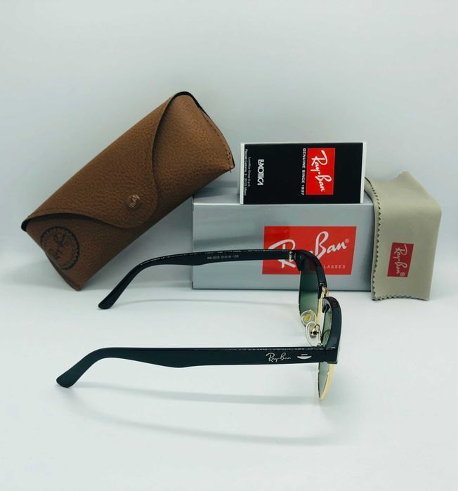 Солнцезащитные очки Ray Ban Clubmaster 3016 Gold-Green 51мм стекло