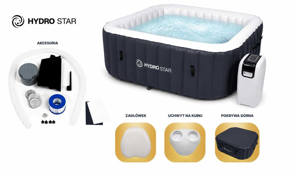 HYDRO STAR spa ogrodowe jacuzzi basen MALAGA GRAFIT ANTRACYT kwadratowy