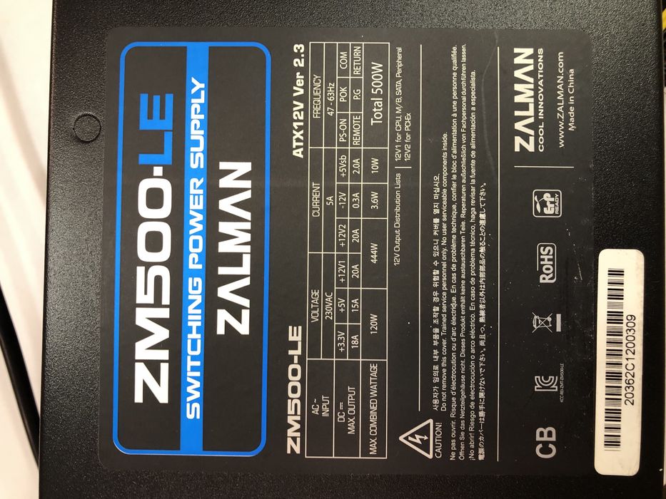 Мощный Топовый блок питания Zalman ZM500-LE 500w блок питания 500 ватт