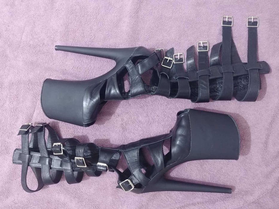 Kozaki botki sandałki czarne buty pole dance na platformie 36/37