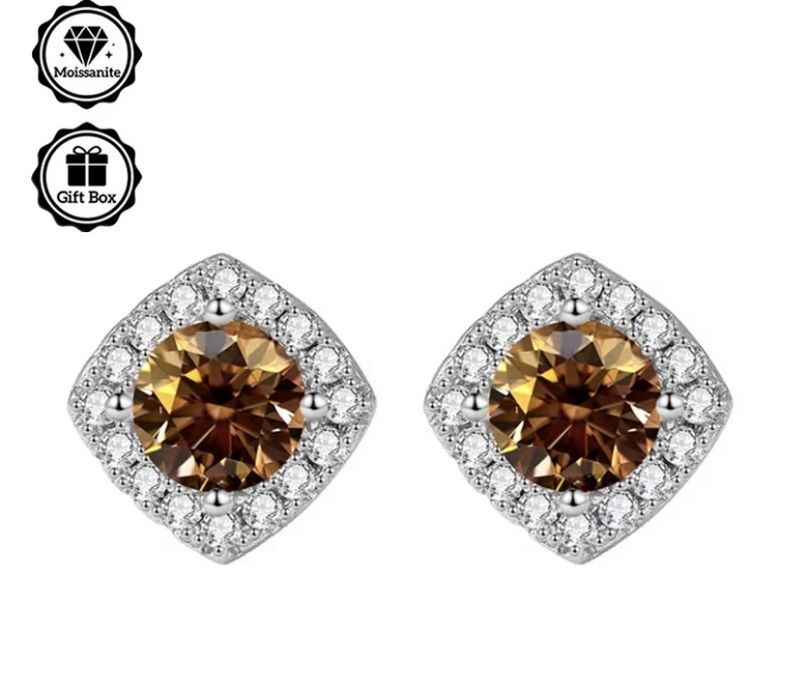 Срібні сережки з діамантами муасанітами колір коричневий