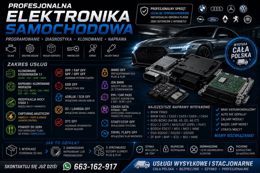Klonowanie Sterowników Silnika Skrzyń TCU ECU BCM CAS FRM3 | Odczyt ISN BMW | Chiptuning DPF/FAP AdBlue | Liczniki, Airbag SRS | VAG BMW Ford PSA
