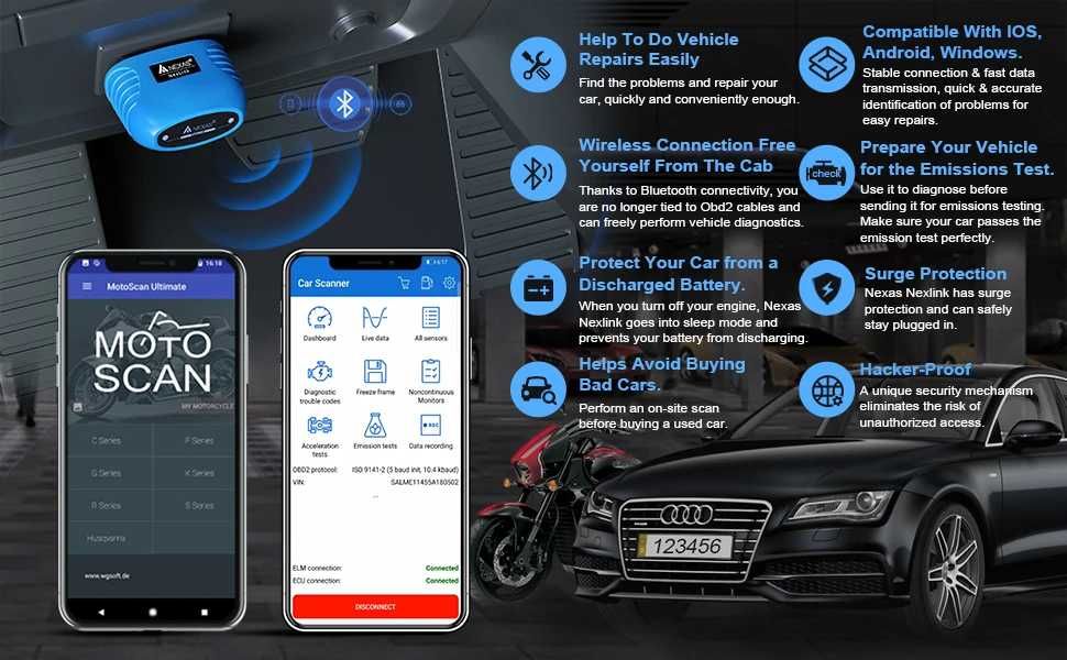 Interfejs skaner diagnostyczny do motocykli i samochodów Nexas NexLink