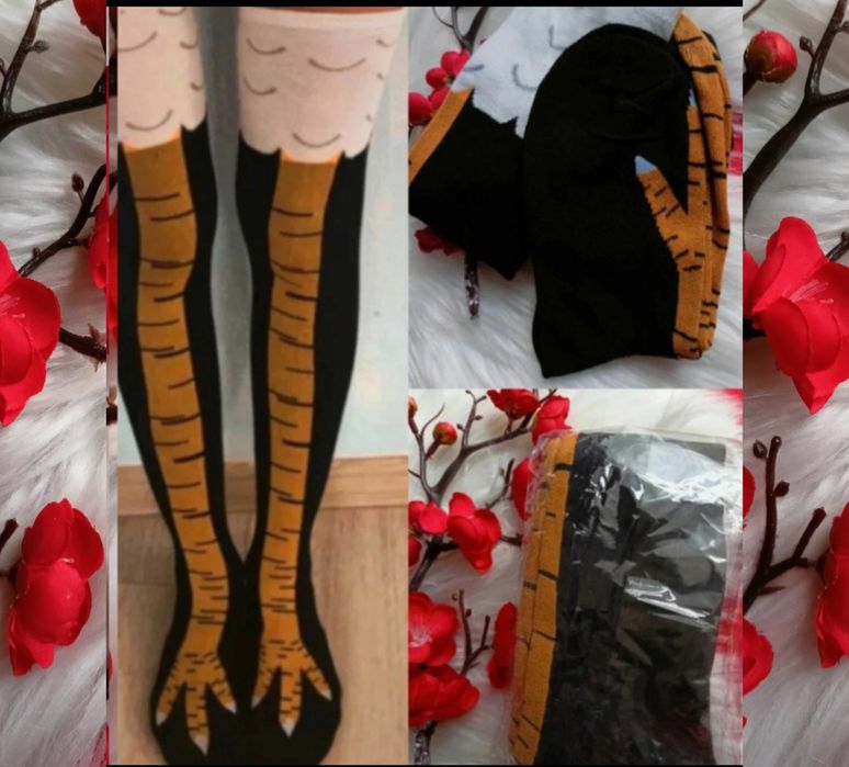 Długie śmieszne skarpetki, zakolanówki, kurze łapki, damskie.