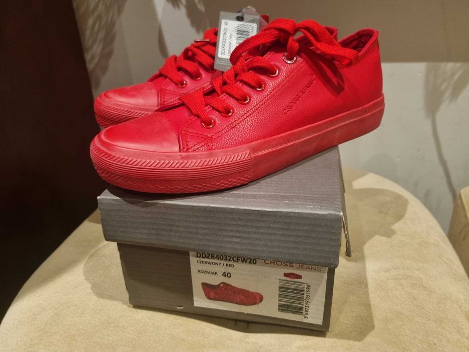 NOWE Trampki CROSS JEANS R 40 czerwone ekoskóra Conversy sneakersy