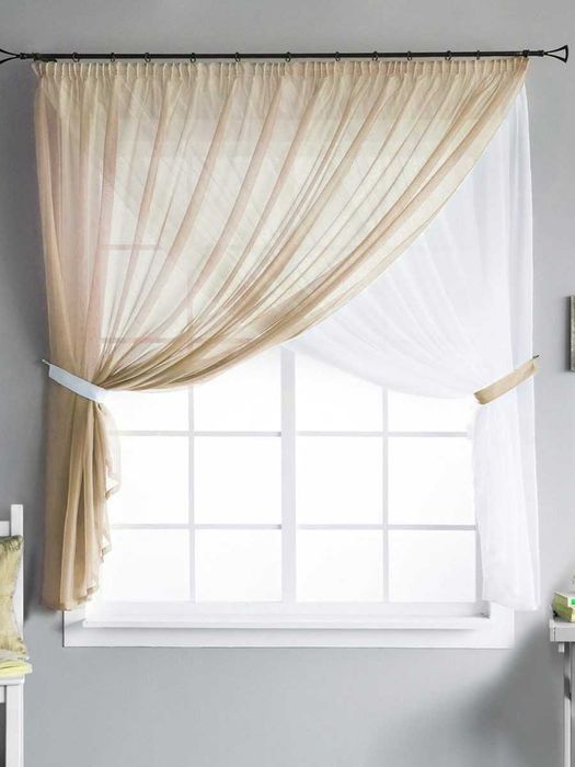 Короткий кухонний тюль «Арка» з підхватами