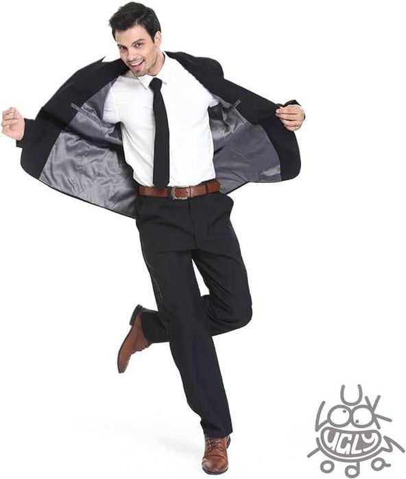 Nowy garnitur męski / marynarka / spodnie / krawat /czarny "M" !3207!