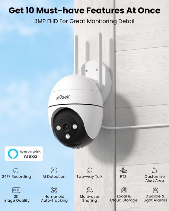 Inteligentna kamera Iq Geek 2K 3MP Alexa Syrena Tryb Nocny Alarm +++