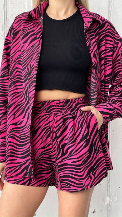 Стильний костюм сорочка + шорти в актуальному принті zebra