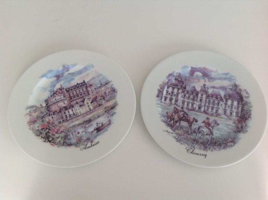 Pratos em porcelana de Limoges Chateaux Loire France