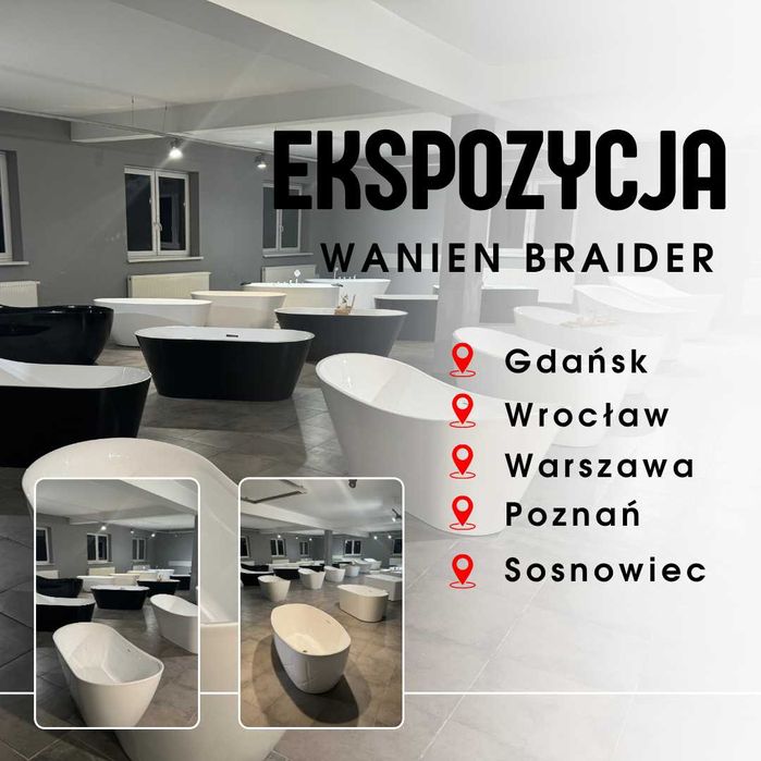 BRAIDER Akrylowa Wanna Wolnostojąca SUVERENIA z baterią 150 x 75 Biała