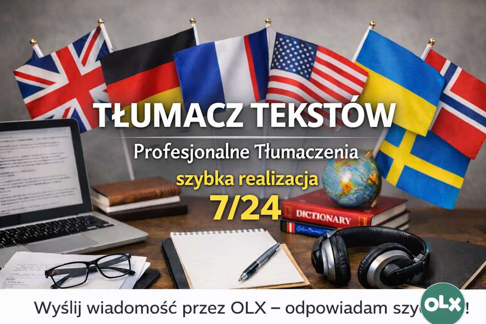 Tłumacz Angielski, Szwedzki, Norweski, Niemiecki, Ukraiński szybk 24/7