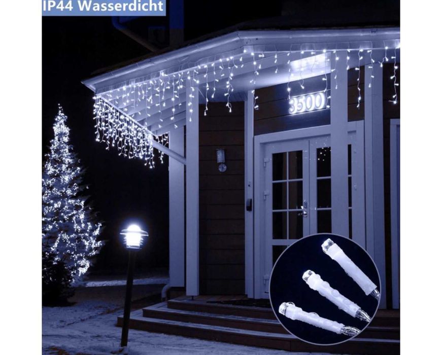 Sople 500 LED Kurtyna Lampki Zewnętrzne Biały Zimny + FLASH MOCNE 20 M