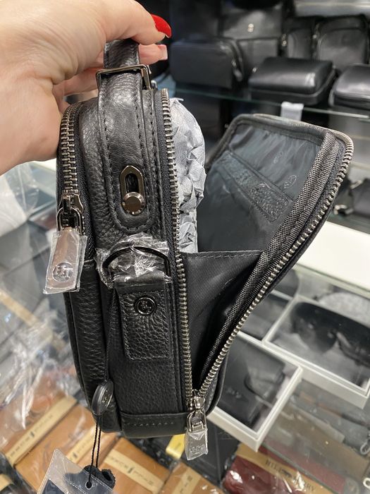 Шкіряна барсетка чорна Сумка чоловіча горизонтальна HT Leather барсетка шкіряна Кожаная барсетка Сумка мужская