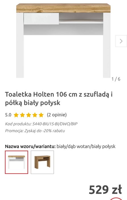 Toaletka holten od Brw , biały połysk, drewno. 106cm