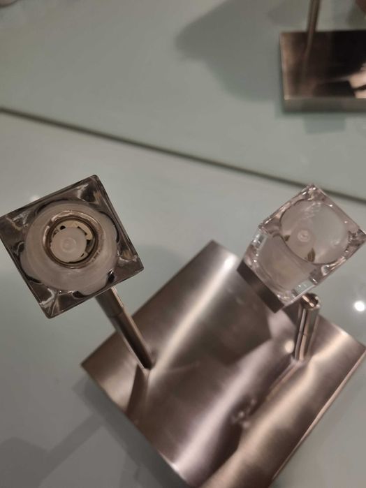 Aplique/Candeeiro/Focos, metal inox escovado, difusores em vidro fosco