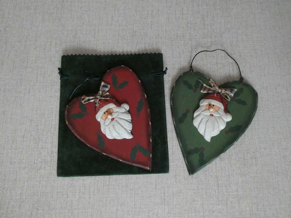 Par de Corações com Pai Natal - Pintados à Mão