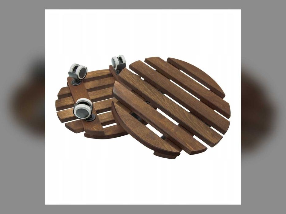 2x Podstawka pod doniczkę na kółkach, drewno, Ø 29 cm