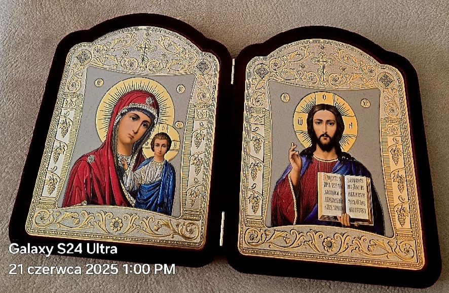 Dyptyk Ikona prawosławna Matka Boska Kazańska Jezus Pantokrator.