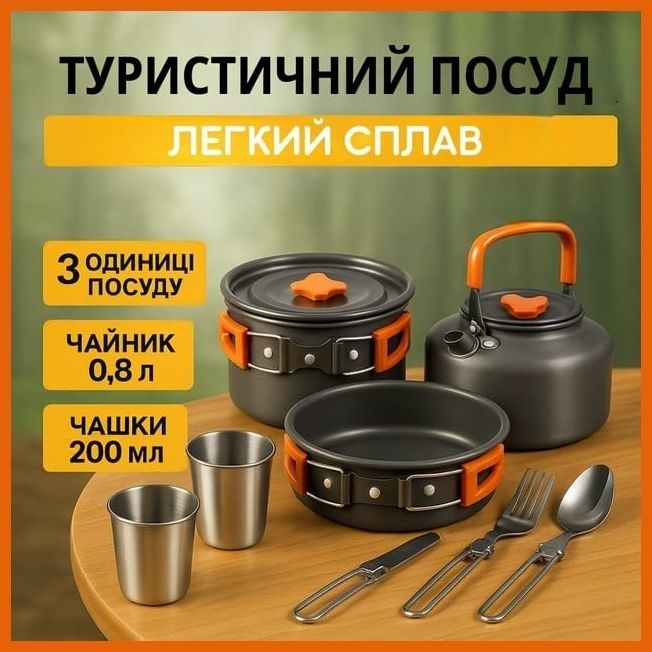 Набір туристичного посуду Посуд для туризму DS-308A Набір в похід 12в1