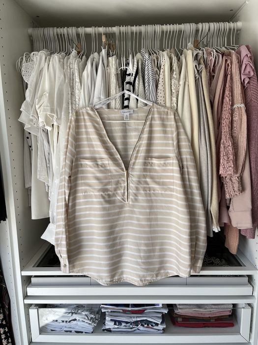 Beżowa koszula w białe paski Calvin Klein M