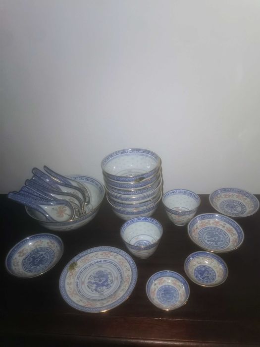 Serviço de café,  Taças com colher -  Porcelana chinesa Bago de arroz