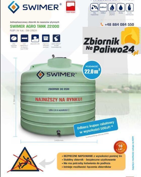 Zbiornik do RSM, wody 22000 litrów SWIMER PROMOCJA !!
